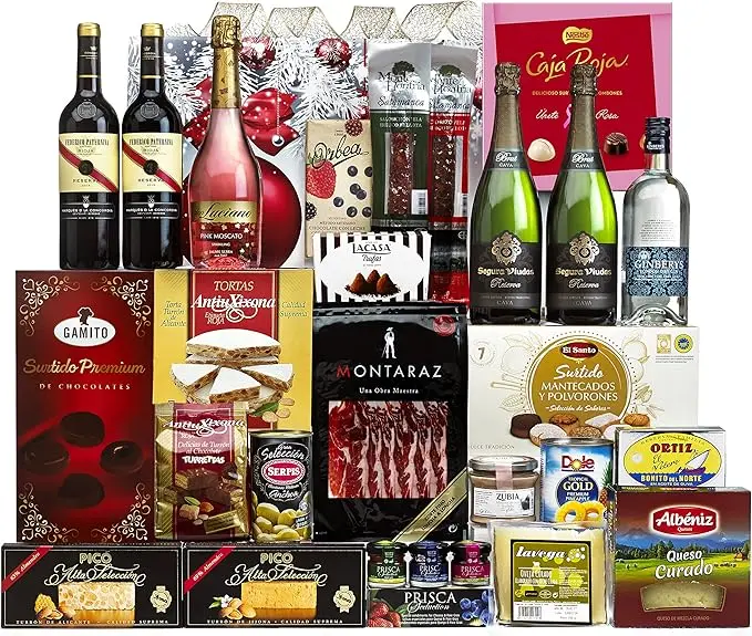 Cesta de Navidad Gourmet Lote B806 de Cia&Co. Un regalo de empresa o familiar con una selección de productos de alta calidad, como ibéricos, dulces y vinos.