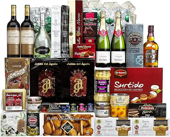 Cesta de Navidad Gourmet Lote B807 de Cia&Co. Un completo surtido de productos navideños de primeras marcas, con tarjeta personalizada incluida. Ideal para regalar.