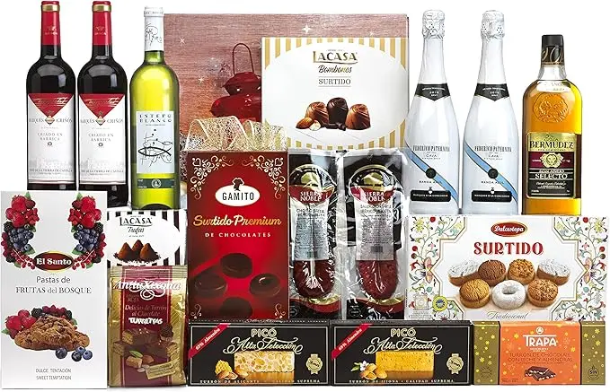 Cesta de Navidad Selección Gourmet Lote B804 de Cia&Co. El regalo de empresa o familiar perfecto, con productos de primeras marcas y tarjeta dedicada personalizable.