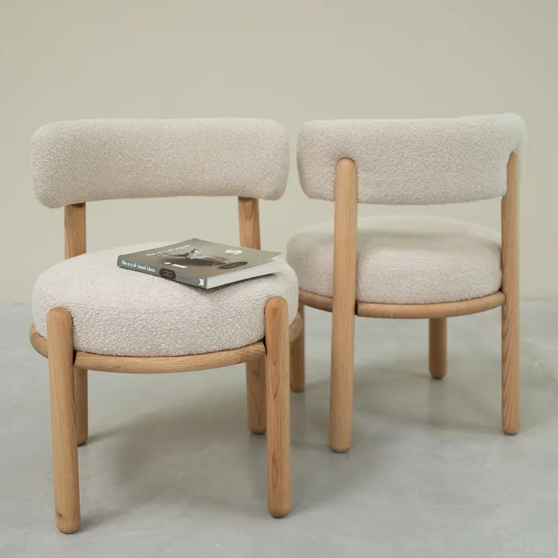 Chaise en bois massif de chêne Lova, revêtement Ecru - Lot de 2 chaises - VESKOR