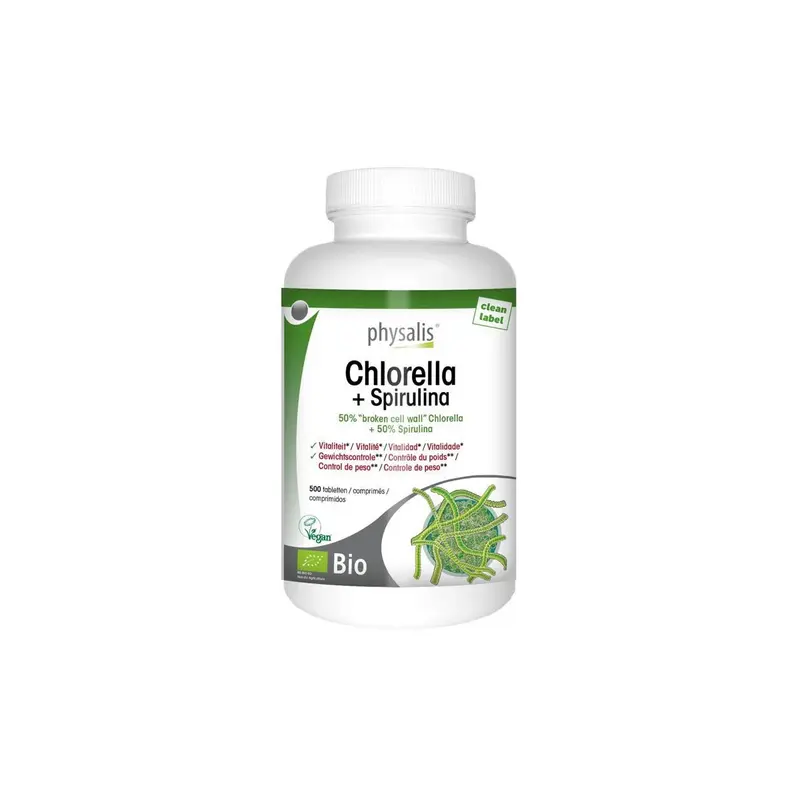 Chlorella y Espirulina bio - 500 comprimidos - Physalis