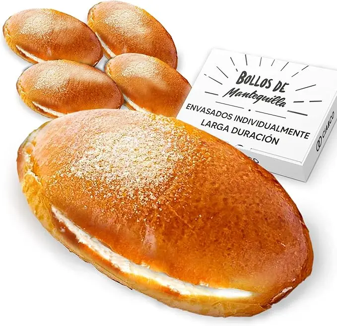 Cia&Co Bollos de Mantequilla Artesanos, Pack de 5. Receta tradicional de Bilbao con interior cremoso. Bollos tiernos y frescos envasados individualmente para máxima duración y sabor.
