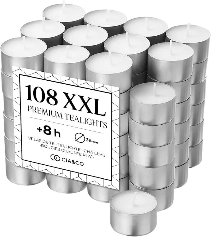 Cia&Co MegaPack de 108 Velas de Té XXL de 8 Horas
