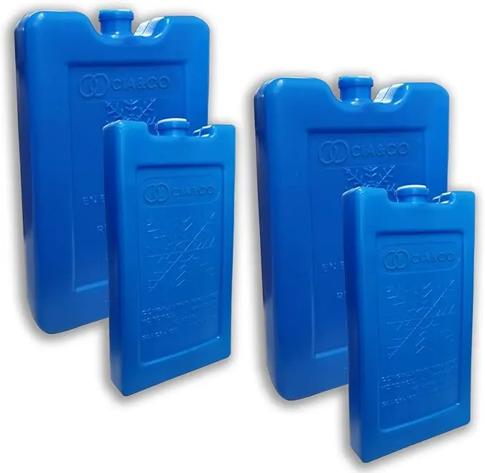 Cia&Co Pack de 4 Acumuladores de Frío Reutilizables. Bloques de hielo de 2x350cc (XL) y 2x200cc (L) para neveras portátiles, bolsas isotérmicas y transporte de alimentos.