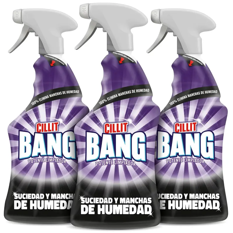 Cillit Bang Limpiador de Manchas de Humedad y Suciedad, Pack de 3 sprays de 750ml (Total 2.25L). Potente fórmula para eliminar juntas negras y moho sin esfuerzo.