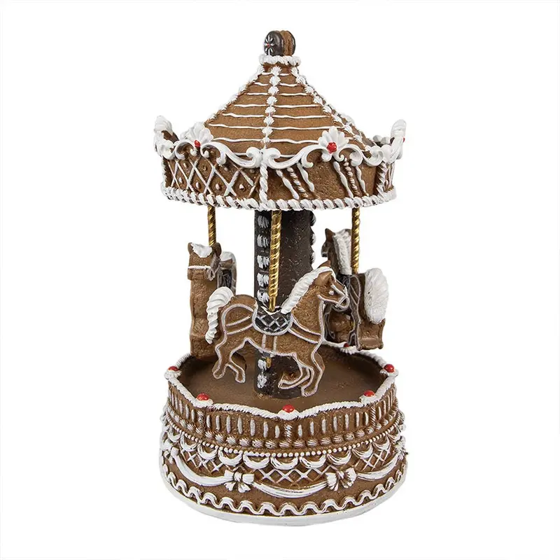 Clayre & Eef - Caja de música Carrusel 6PR4972GG Ø 12x22 cm, plástico marrón