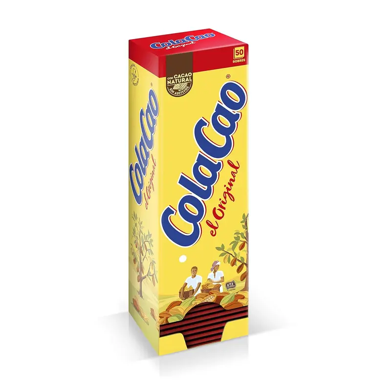 ColaCao Original en 50 sobres individuales de 18g. El cacao natural en polvo de siempre en formato monodosis, perfecto para hostelería, oficinas o para llevar.