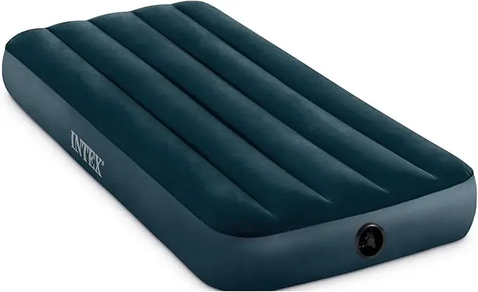 Colchón Hinchable Individual Intex con Tecnología Fiber-Tech. Una cama de aire para una persona con soporte equilibrado, superficie flocada y un plegado que no ocupa espacio.