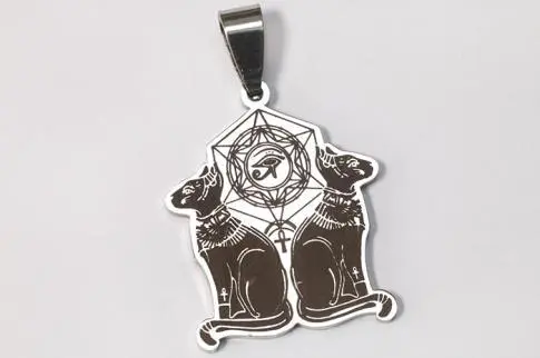 COLGANTE ACERO GATOS NEGROS CON OJO DE HORUS Y ANKH