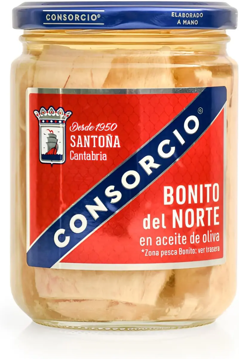 Consorcio Bonito del Norte en Aceite de Oliva, Pack de 12 Tarros de 400g (2.28kg neto escurrido). Elaborado y envasado artesanalmente en Santoña, 100% natural y de calidad superior.