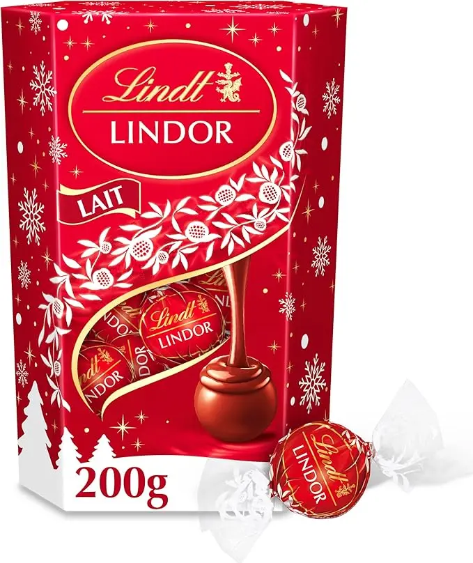 Cornet de Bombones Lindt Lindor de Chocolate con Leche (200g). El formato icónico para regalar o compartir, con el corazón irresistiblemente cremoso que se funde en tu boca.