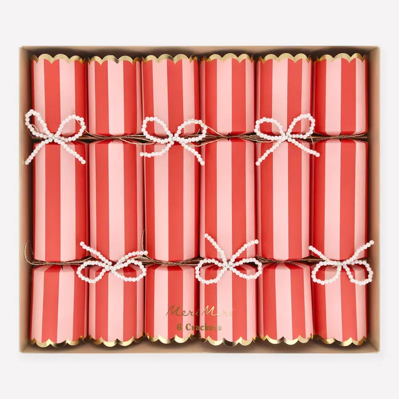 Crackers de Navidad Rayas Rojas y Rosas – Pack de 6