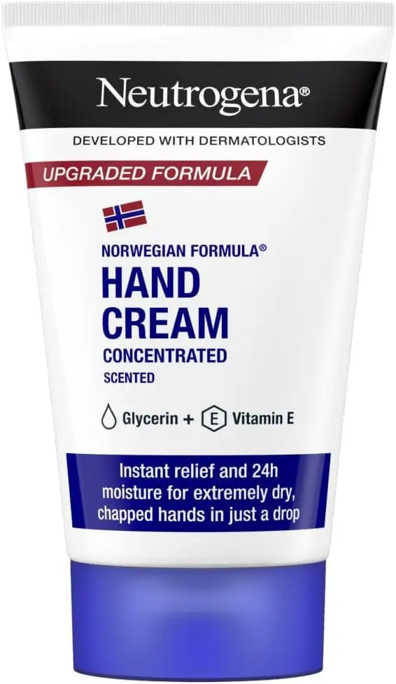 Crema de Manos Concentrada Neutrogena con Perfume (50 ml). La icónica crema reparadora con Fórmula Noruega, glicerina y vitamina E para el alivio inmediato de manos secas y agrietadas.