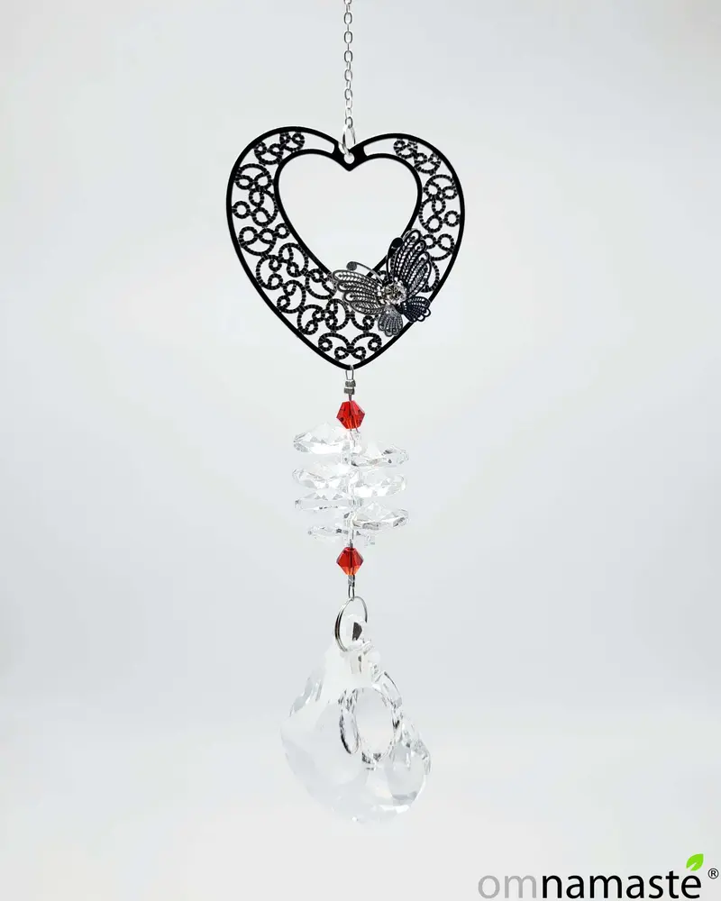 Cristal Feng Shui Corazón con mariposa rojo
