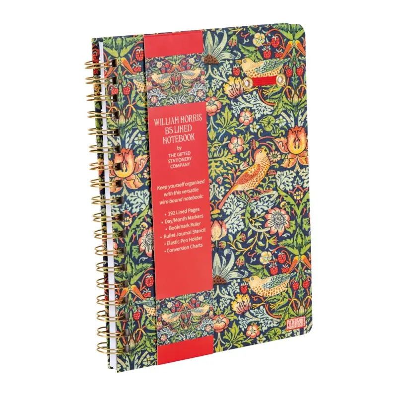 Cuaderno B5 de espiral Strawberry Thief con regla