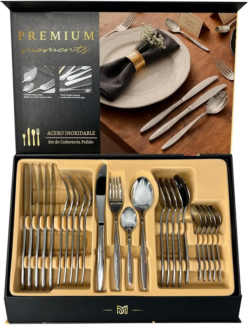 Cubertería Plateada 24 Piezas – Set Elegante de Acero Inoxidable para 6 Servicios