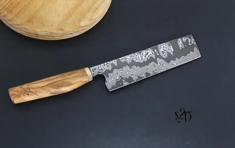 Cuchillo Nakiri Damasco 175 mm – Forjado a mano estilo japonés