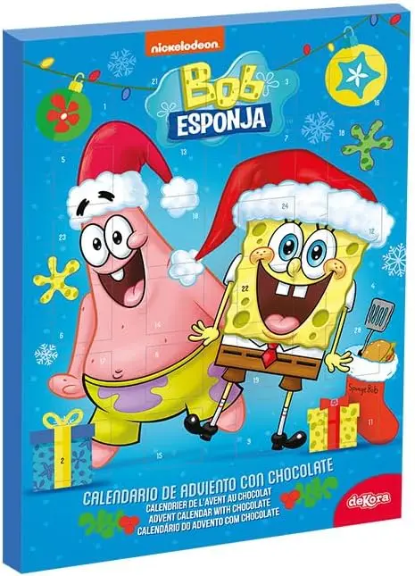 Dekora Calendario de Adviento Infantil de Bob Esponja, 50g. Una Navidad en Fondo de Bikini con 24 deliciosas chocolatinas de chocolate con leche y colorantes naturales.