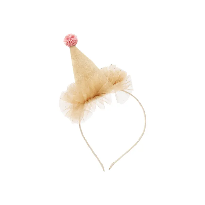 Diadema sombrerito beige con pom pom rosita