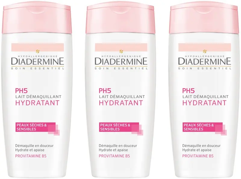 Diadermine Crema Desmaquillante Hidratante, pack de 3 botes de 200 ml. Limpia, calma e hidrata tu piel en un solo paso, eliminando el maquillaje suavemente y respetando la barrera cutánea.
