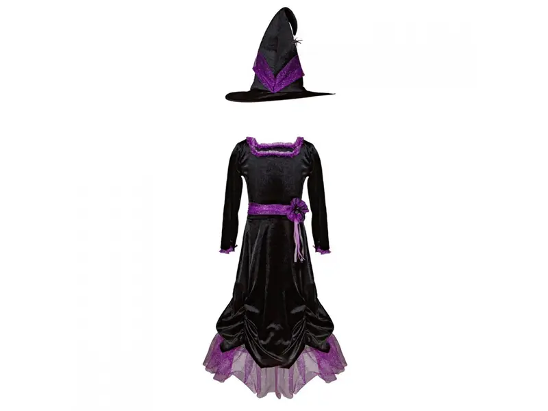 Disfraz de bruja terciopelo morado con sombrero