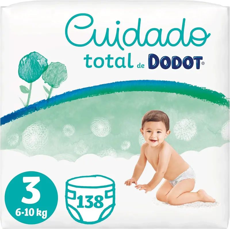 Dodot Pañales Cuidado Total Talla 3 (6-10 kg), Pack Ahorro 138 Pañales. La protección más suave con ingredientes de origen vegetal, algodón premium y hasta 12 horas de sequedad garantizada.