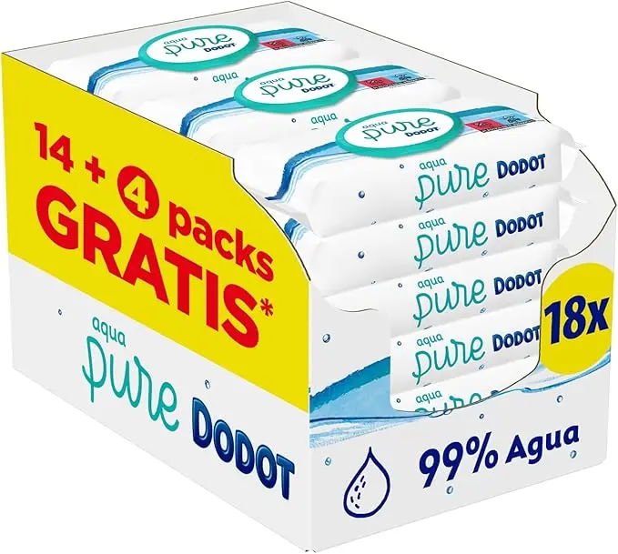 Dodot Toallitas para Bebé Aqua Pure, 99% Agua, Pack Ahorro 864 Toallitas (18 Paquetes). Abastécete del cuidado más puro y delicado para la piel de tu bebé con este formato de máximo ahorro.