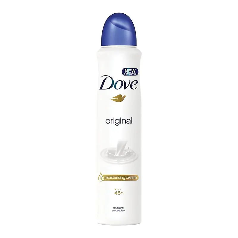Dove Desodorante Antitranspirante Original en Aerosol, pack de 6x200 ml. Protección eficaz durante 48 horas con ¼ de crema hidratante para unas axilas suaves y cuidadas.
