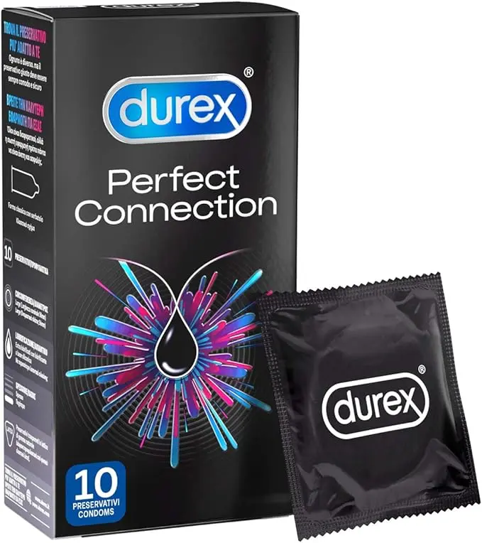 Durex Perfect Connection, caja de 10 preservativos extra lubricados con lubricante de silicona. Condones de grosor elevado y forma clásica, ideales para sexo anal y vaginal.