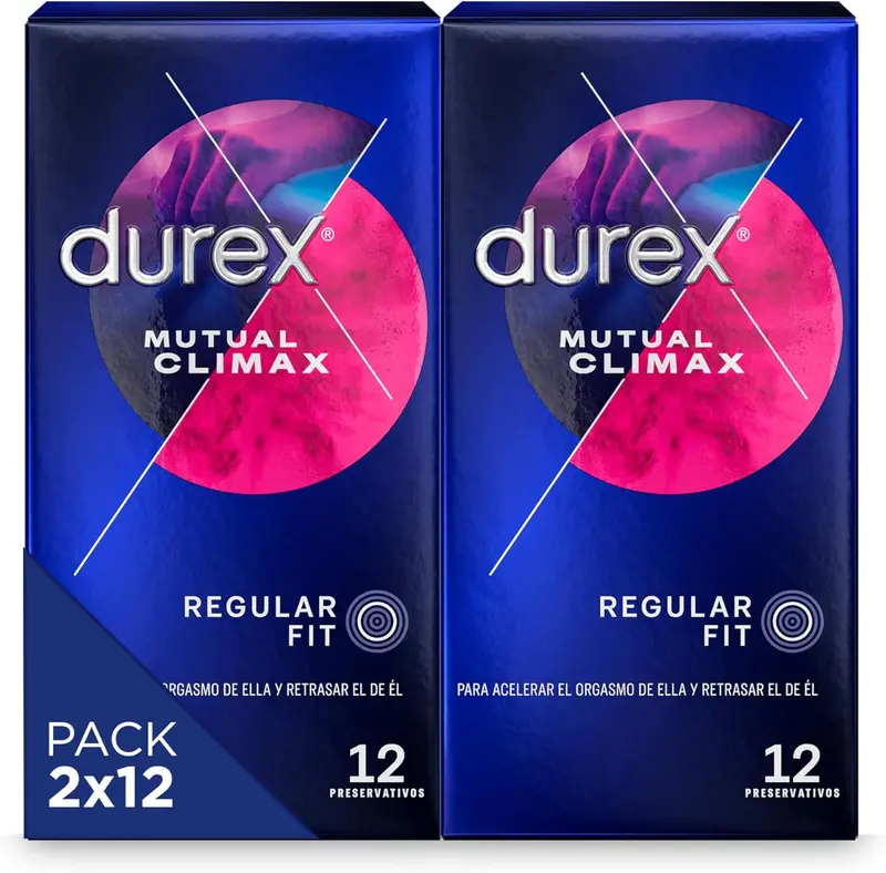 Durex Preservativos Mutual Climax Duplo Pack, 24 condones (2x12). Con puntos, estrías y efecto retardante para sincronizar el orgasmo y disfrutar de un placer más duradero.