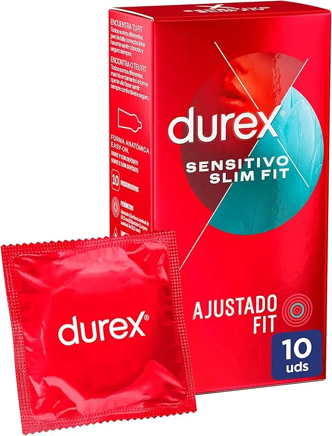 Durex Preservativos Sensitivo Suave Talla Pequeña (Slim Fit), Caja de 10. Condones finos con un ajuste más ceñido para mayor comodidad, seguridad y una sensibilidad superior.
