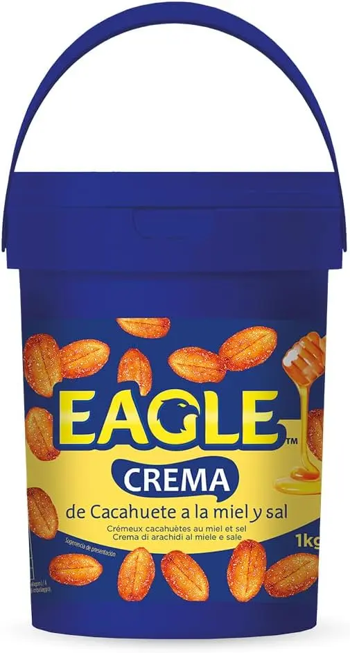 Eagle Crema de Cacahuete Frita con Miel y Sal 1 kg · Sin Gluten y Sin Lactosa · Vegetariana · Sin Aceite de Palma · Cremosa Untable para Desayunos y Meriendas