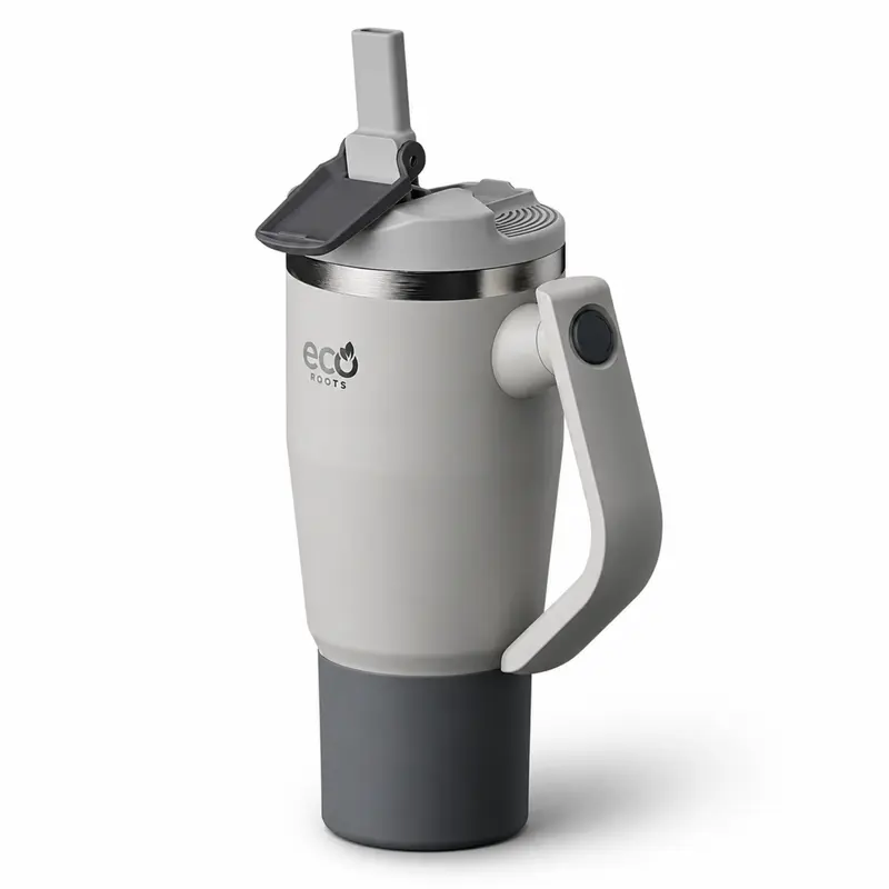ECOROOTS Rocket I Botella Térmica I Termo 940 ml I Asa Giratoria 180º (Gris Nasa)