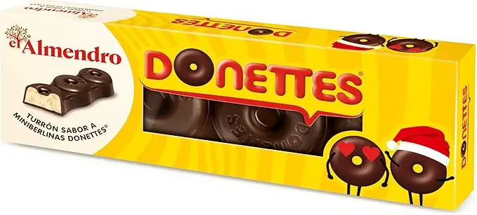 El Almendro Turrón de Donettes, 150g. El dulce navideño más innovador con un irresistible sabor a chocolate praliné y crujientes trocitos de bizcocho Donettes.
