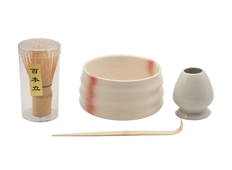 Elegante juego de té matcha blanco, 4 piezas/juego n.° 93989