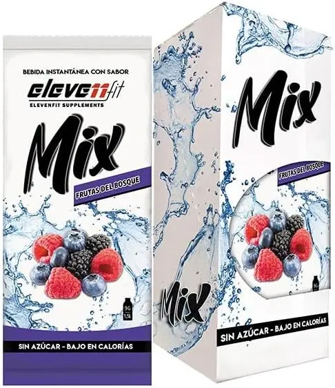 Eleven Fit Mix Bebida en polvo sabor Frutas del Bosque, Caja con 12 sobres sin azúcar. Mezcla instantánea para preparar una bebida refrescante, muy baja en calorías y 100% saludable.