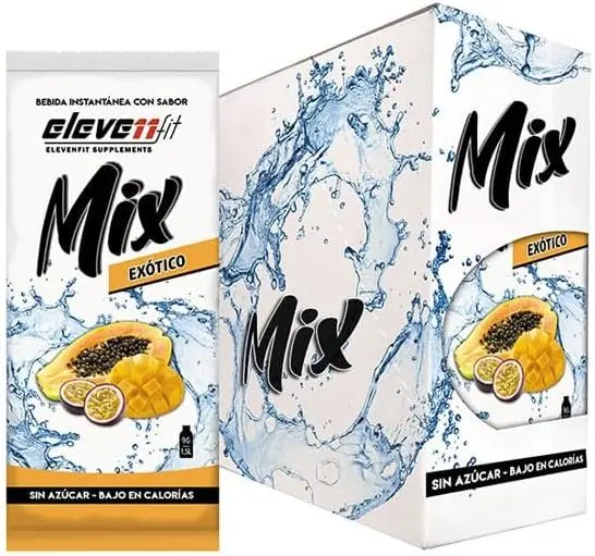 Eleven Fit Mix Bebida Instantánea en polvo Sabor Exótico, Caja con 24 sobres sin azúcar. Mezcla de frutas exóticas para una hidratación deliciosa y baja en calorías, ideal para todos.