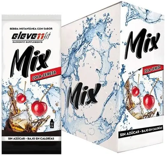 Eleven Fit Mix Bebida Instantánea Sabor Cola-Cereza, Caja de 24 Sobres. La fusión perfecta de tus dos sabores favoritos en un refresco sin azúcar, bajo en calorías y lleno de personalidad.
