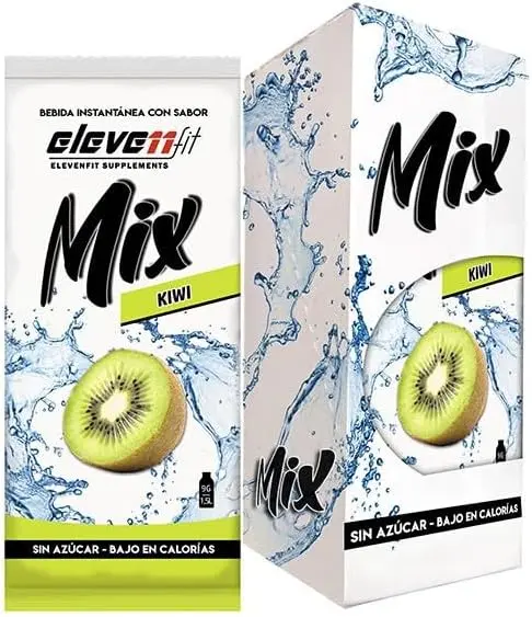 Eleven Fit Mix Bebida Instantánea Sabor Kiwi, Caja de 12 Sobres. Un sabor exótico y refrescante para tu hidratación, sin azúcar, bajo en calorías y con un toque tropical único.