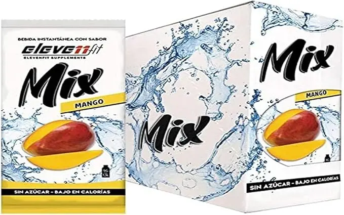 Eleven Fit Mix Bebida Instantánea Sabor Mango, Caja de 24 Sobres. Disfruta de una bebida tropical sin azúcar, baja en calorías y con un delicioso sabor, ideal para hidratarte y para tus postres.