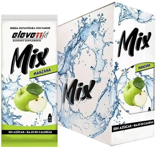 Eleven Fit Mix Bebida Instantánea Sabor Manzana, Caja 24 Sobres. Preparado en polvo sin azúcar y bajo en calorías para 36 litros de bebida refrescante, ideal para dietas y deportistas.