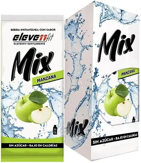 Eleven Fit Mix Bebida Instantánea Sabor Manzana, Caja de 12 Sobres. Disfruta de una bebida refrescante sin azúcar y baja en calorías, ideal para dar sabor a tu agua y cuidar tu dieta.