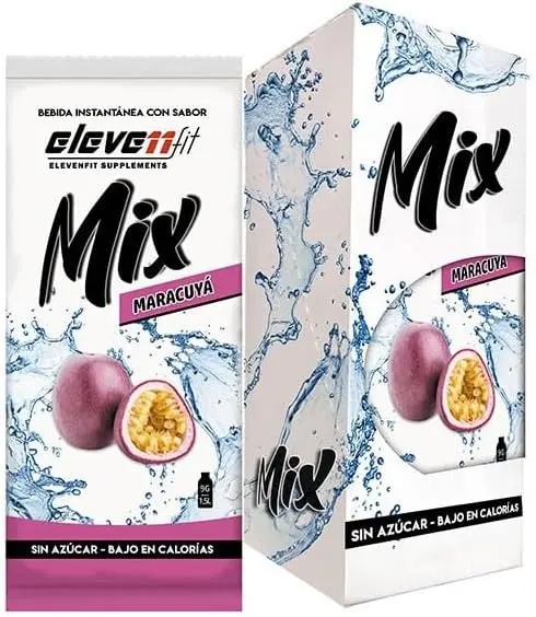 Eleven Fit Mix Bebida Instantánea Sabor Maracuyá, Caja de 12 Sobres. Descubre el sabor de la fruta de la pasión en un formato práctico, sin azúcar y perfecto para llevar e hidratarte.