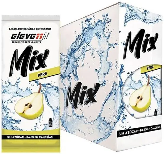 Eleven Fit Mix Bebida Instantánea Sabor Pera, Caja de 24 Sobres. Un sabor dulce, jugoso y sofisticado para tu hidratación diaria, sin azúcar y con muy pocas calorías. ¡Descubre su versatilidad!