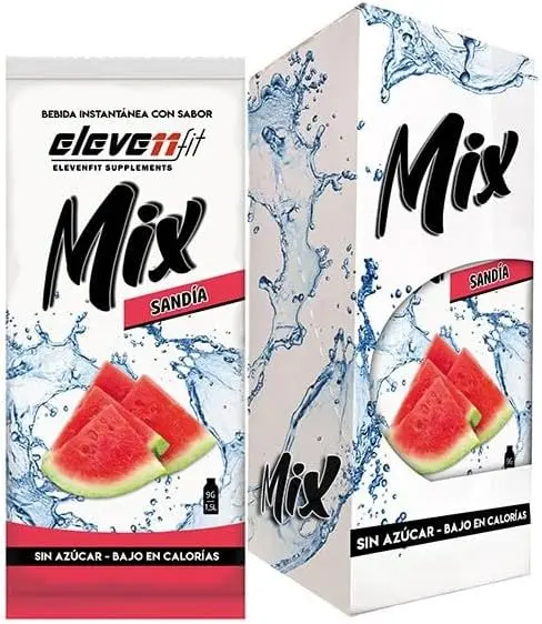 Eleven Fit Mix Bebida Instantánea Sabor Sandía, Caja de 12 Sobres. Tu compañero ideal para la playa o la piscina. Disfruta del sabor más veraniego sin azúcar y sin complicaciones.