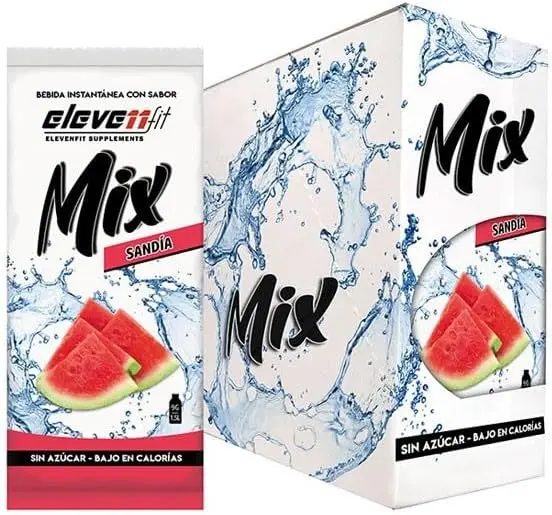 Eleven Fit Mix Bebida Instantánea Sabor Sandía, Caja de 24 Sobres. El refresco de verano definitivo, sin azúcar, bajo en calorías y con el sabor más jugoso y refrescante para combatir el calor.