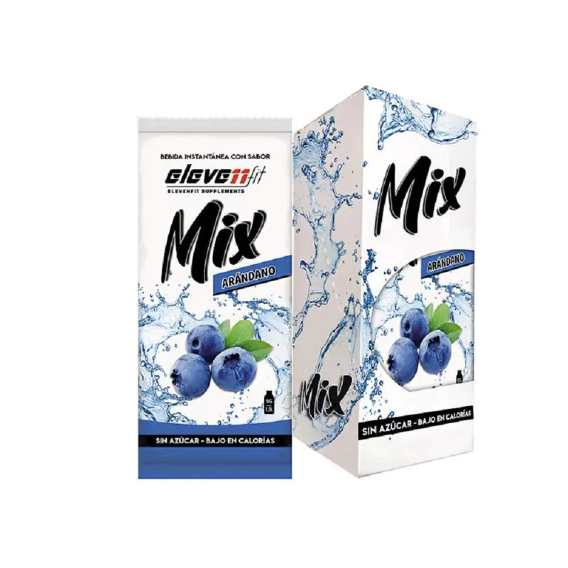 Eleven Fit Mix Sabor Arándano, Caja de 12 Sobres. La forma más deliciosa de beber más agua, con un refrescante sabor a frutos del bosque, sin azúcar y con menos de 5 calorías por vaso.
