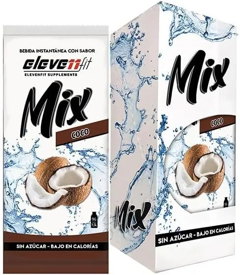 Eleven Fit Mix Sabor Coco, Bebida Saludable Sin Azúcar (Caja 12 Sobres). Disfruta de un sabor tropical y cremoso sin saltarte la dieta. Una bebida baja en calorías y carbohidratos.