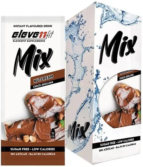 Eleven Fit Mix Sabor Nutcream, 12 Sobres Sin Azúcar. Disfruta del irresistible sabor a crema de cacao y avellanas en tus batidos y postres, sin azúcar ni calorías.