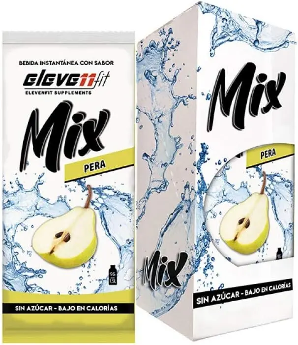 Eleven Fit Mix Sabor Pera, Caja de 12 Sobres. La bebida instantánea sin azúcar para dar un toque creativo a tus postres, yogures y batidos, o para disfrutar de un refresco saludable y original.